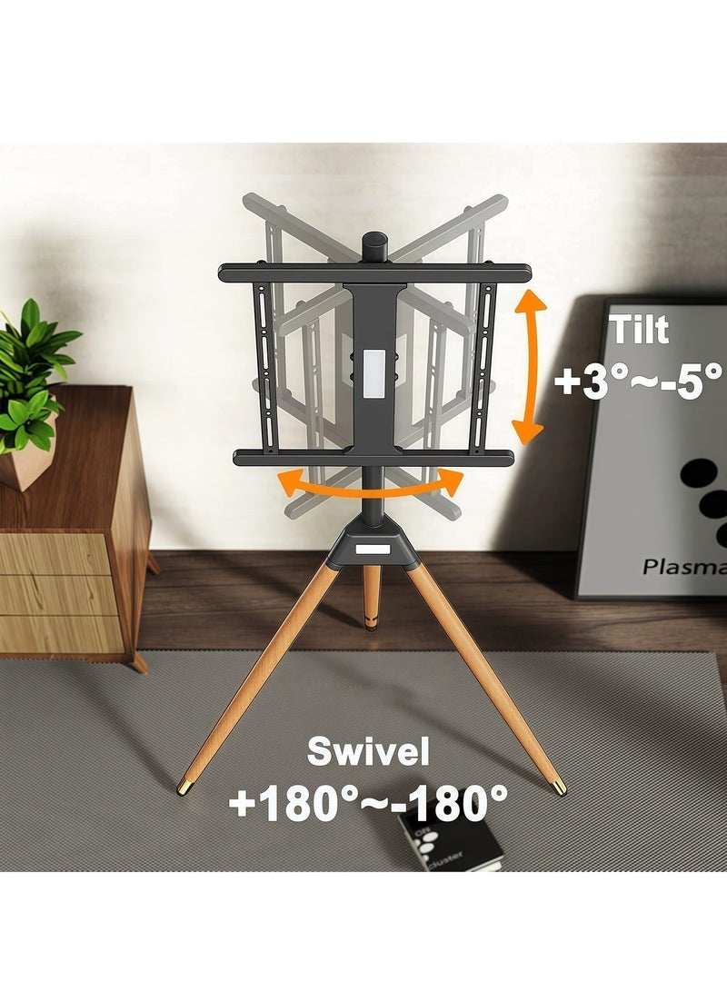 فلاشهوك حامل ثلاثي خشبي حامل شاشة تلفزيون مناسب لشاشات من ٣٢ إلى ٧٥ بوصة | حامل شاشة أرضي قابل للتعديل | دوران ١٨٠ درجة مع حبل أمان لغرفة النوم والمعيشة - Image 4